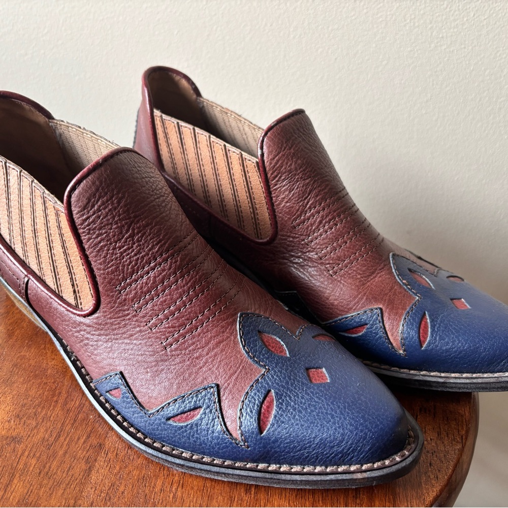 Lucky Brand Women's Two-Tone Leather Ankle Booties in Brown and Blue - Picture 3 of 7